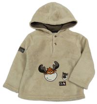 Béžová chlupatá mikina s losem a kapucí