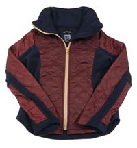 Mahagonovo-tmavomodrá prošívaná šusťákovo/fleecová funkční jezdecká lehce zateplená bundomikina FOuganza