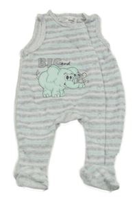 Šedo-bílo-mentolové pruhované melírované sametové dupačky se sloníkem a myškou Ergee