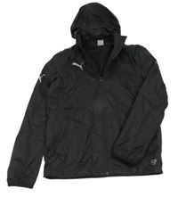 Čierna kockovaná šušťáková funkčná jarná bunda s logom a ukrývací kapucňou PUMA