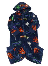 Tmavomodrá plyšová kombinéza s obrázky - Avenger a kapucňou M&S