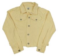 Vanilková rifľová crop bunda s vyšúchaním a golierikom RIVER ISLAND