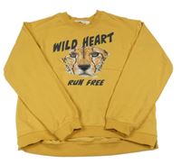 Okrová mikina s tigrom a nápismi H&M