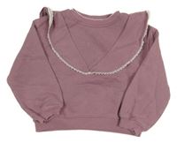 Fialovohnědá oversize mikina s volánikmi H&M