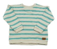 Smetanovo-modrozelená pruhovaná mikina s nášivkou STAINS STORIES