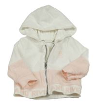 Bielo-svetloružová rebrovaná zamatová prepínaci mikina s logy a kapucňou RIVER ISLAND