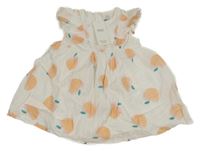 Nové - biele pruhované šaty s broskvemi a volánikmi M&S