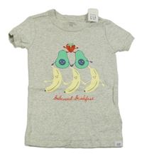 Nové - světlešedé melírované tričko s avokády a banány a jahůdkou GAP