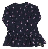 Nové - tmavomodré teplákové šaty s kytičkami St. Bernard