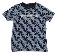 Čierne tričko s modrými palmami a nápismi Pepperts!