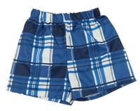 Tmavomodro-modro-biele kockované plážové kraťasy