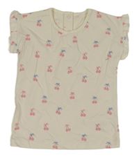 Smotanové tričko s třešničkami a volánikmi George