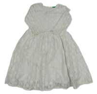 Bílé květované krajkové slavnostní šaty Benetton