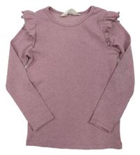 Starorůžové melírované žebrované úpletové mikinotriko so trblietkami a volánikmi H&M