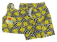 Nové - 2Set - Černo-bílý kostkovaný crop top se SpongeBobem + legínové kraťasy PRIMARK