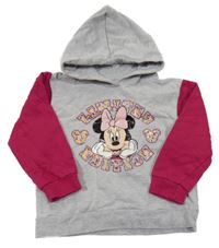 Šedo/melírovano-malinová mikna s Minnie a kapucňou Disney