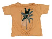 Oranžové tričko s palmou s překlápěcími flitre Tu