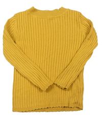 Horčicový rebrovaný sveter so stojačikom Tu