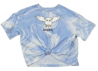 Modro-biele batikované crop tričko so sovou Harry Potter