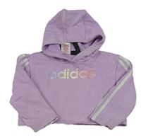 Lila crop mikina s nápisem a kapucí Adidas