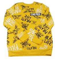 Horčicová mikina s lebkami a nápisy - One Piece Primark