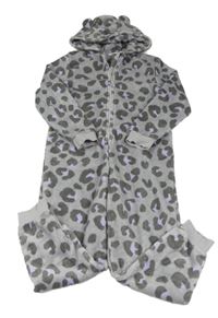 Sivá chlpatá kombinéza s leopardím vzorom a kapucňou M&S