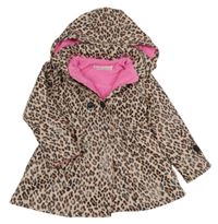 Starorůžová nepromokavá lehce zateplená parka s leopardím vzorem a kapucí Minoti
