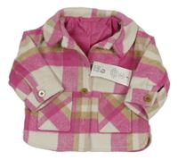 Nové - Fuchsiovo-smetanovo-béžová kockovaná podšitá košeľová bunda F&F