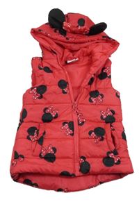 Červená šušťáková zateplená vesta s Minnie a kapucňou Disney