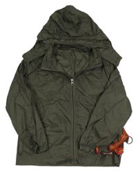 Tmavokhaki šusťáková bunda s kapucí