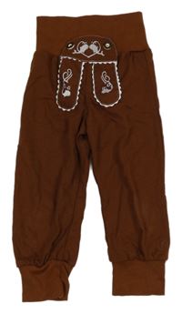 Hnědé capri tepláky s výšivkami