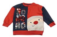 Červeno-tmavomodrá mikina so Santou a nápisem z překlápěcích flitrů F&F