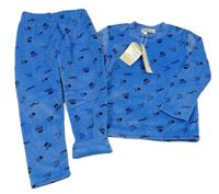 Nové - 2set - Modrá plyšová mikina s buřinkami a kníry + tepláky