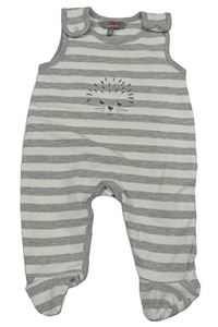 Šedo-bílé pruhované dupačky s ježkom Kanz