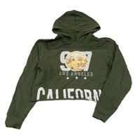 Khaki crop mikina so smajlíkem z překlápěcích flitrů a kapucňou Primark