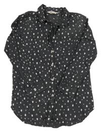 Antracitová propínací košilová šatová tunika s lebkami a diamanty H&M