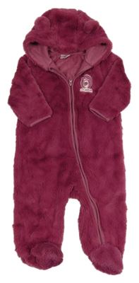 Vínová kožušinová kombinéza s ježkom a kapucňou Orsolino