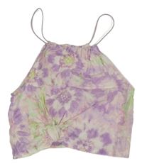 Lila-ružovo-zelenkavý batikovaný crop top Zara