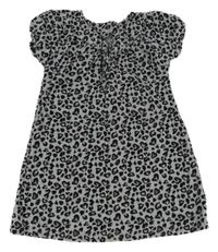 Modrošedo-čierno-sivé menšestrové šaty s leopardím vzorom Topolino
