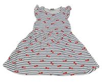 Bielo-tmavomodré pruhované bavlnené šaty s třešněmi Primark