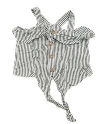 Bielo-čierny pruhovaný crop top s volánem Next