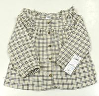 Nové - Béžovo-tmavošedá kostkovaná třpytivá halenka s volánky Carter's