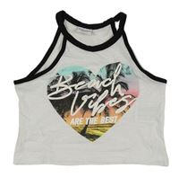 Biely crop top s palmami a nápisom Page One Young