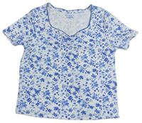 Bielo-modré kvetované rebrované crop tričko Primark