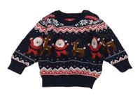 Tmavomodro-červený vzorovaný vianočný sveter Primark