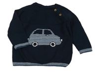 Tmavomodrý sveter s autom zn. Nutmeg