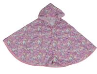 Ružové vzorované šušťákové pončo s jednorožcami a kapucňou