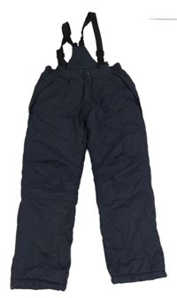 Tmavomodré šusťákové funkční oteplovačky s kšandami