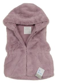 Nové - Lila kožešinová zateplená vesta s kapucí Primark