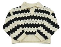 Smetanovo-čierny vzorovaný perforovaný crop sveter Zara